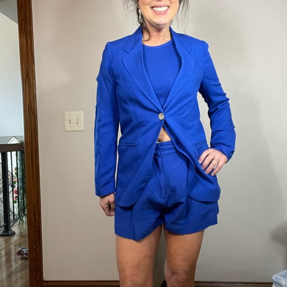 H&M Cobalt Blue 3 Piece Short Suit & Cropped Tank Small Linen Blend - Picture 5 of 16